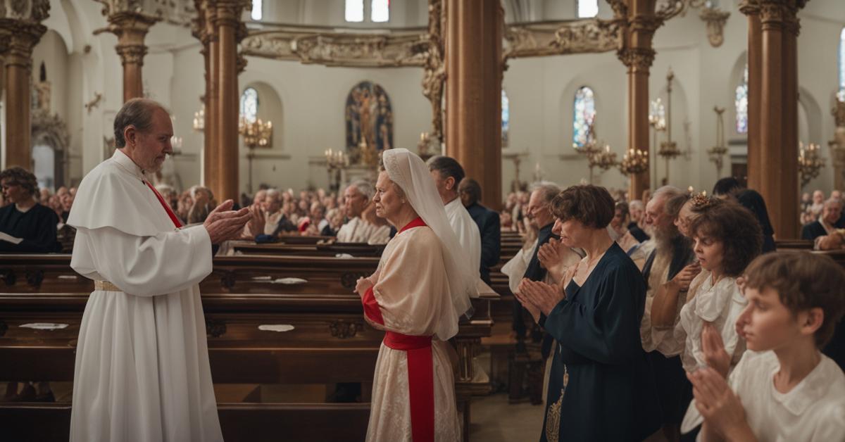 Uroczystość religijna w kościele archidiecezji częstochowskiej z udziałem wiernych.