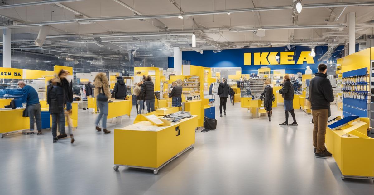 Wnętrze punktu odbioru IKEA w Galerii Jurajskiej z widocznymi klientami odbierającymi zamówienia.